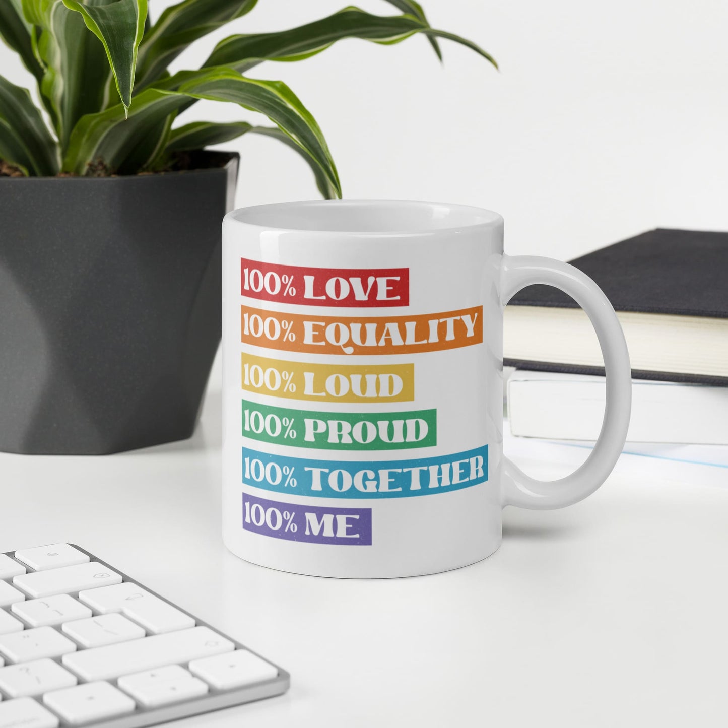 LGBTQ pride mug, LGBT awareness coffee or tea mug on desk