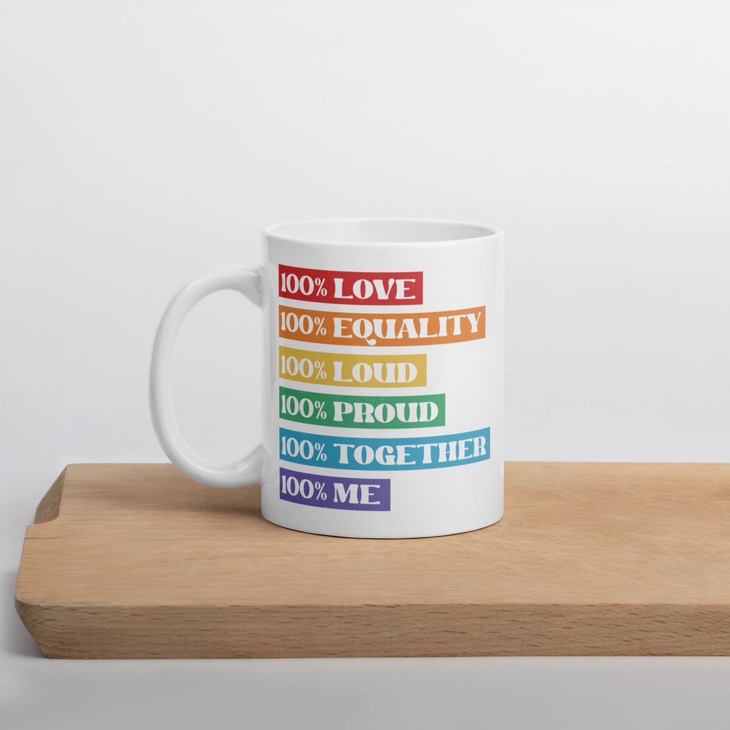 LGBTQ pride mug, LGBT awareness coffee or tea mug on table