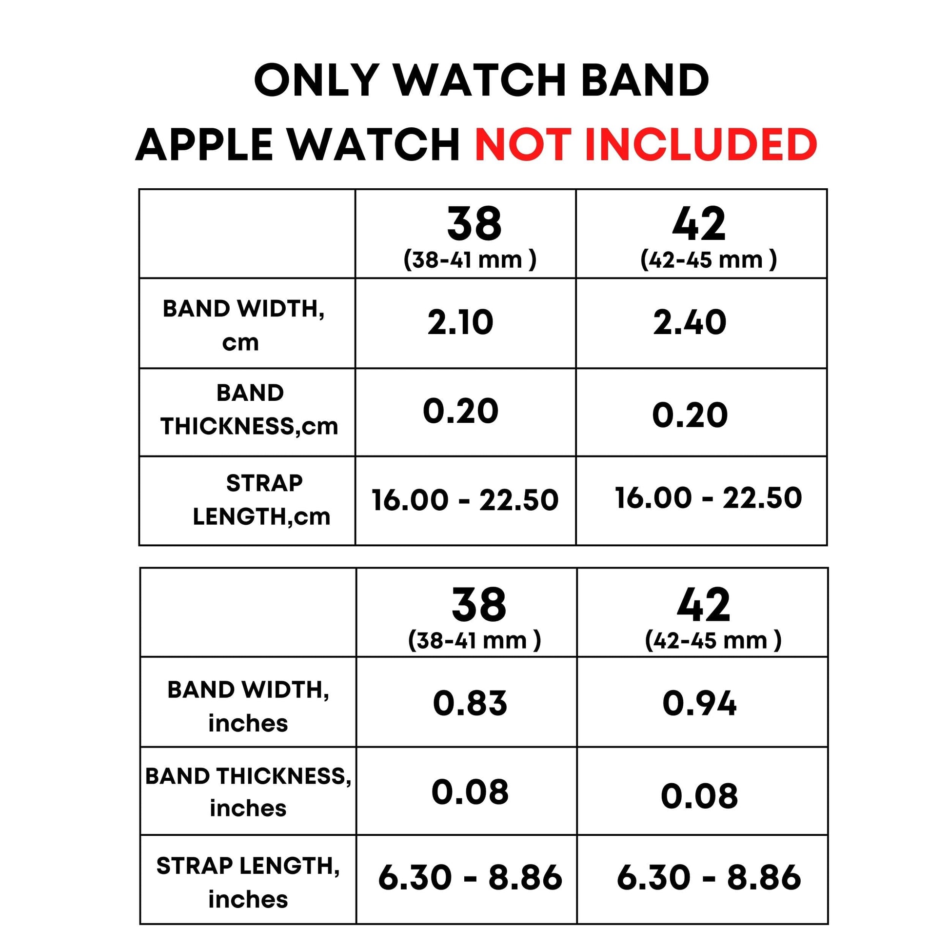 sapphic watch band for Apple iwatch, measurements