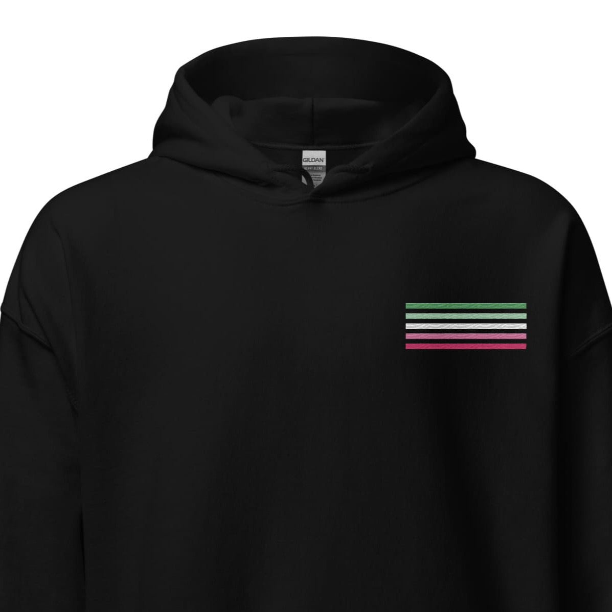 abrosexual hoodie, subtle abro pride flag embroidered pocket design hooded sweatshirt