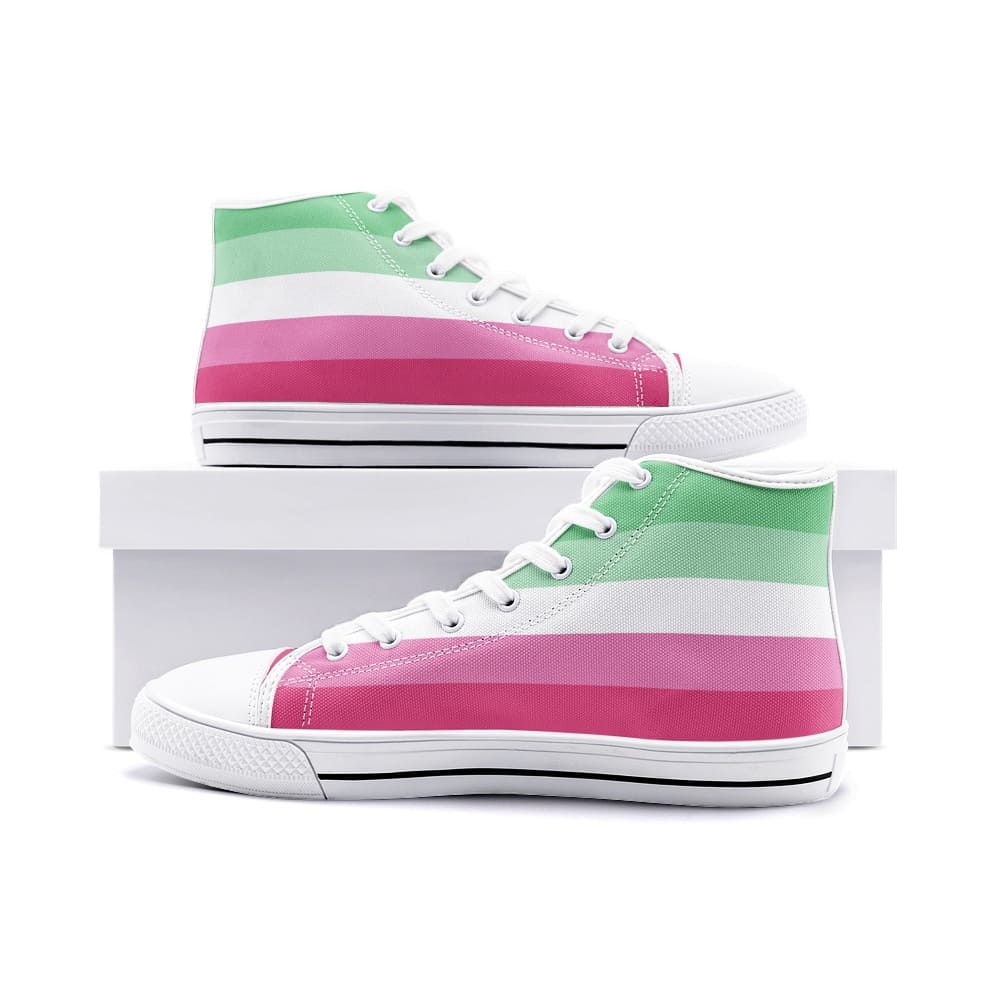 abrosexual shoes, abro pride flag sneakers, white