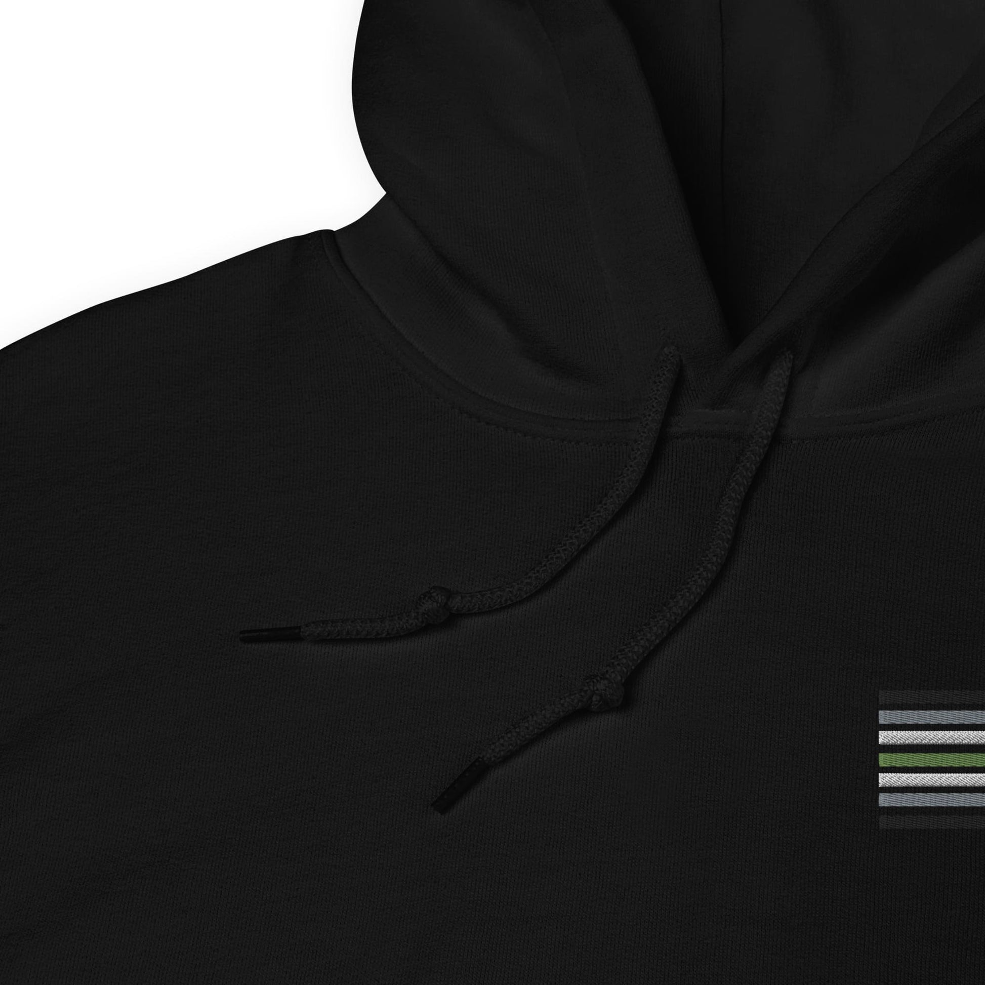 agender hoodie, subtle genderless pride flag embroidered pocket design hooded sweatshirt, detail strings