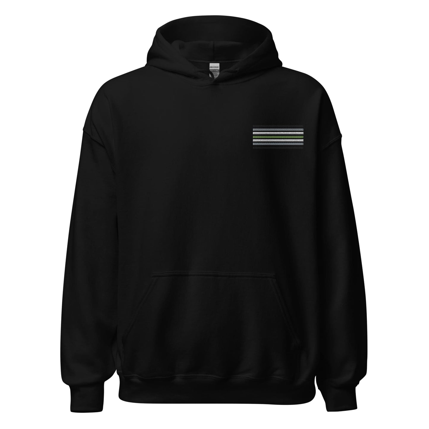 agender hoodie, subtle genderless pride flag embroidered pocket design hooded sweatshirt, hang