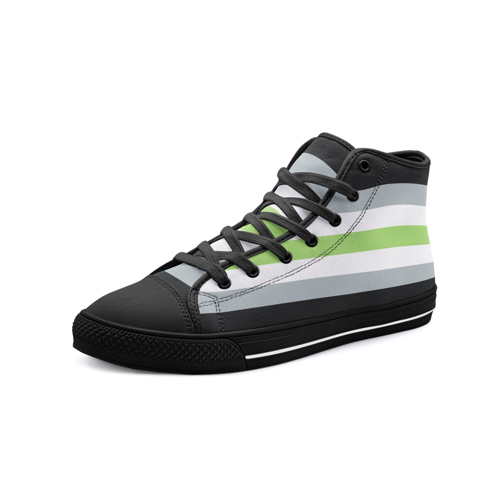 agender shoes, genderless pride flag sneakers, black