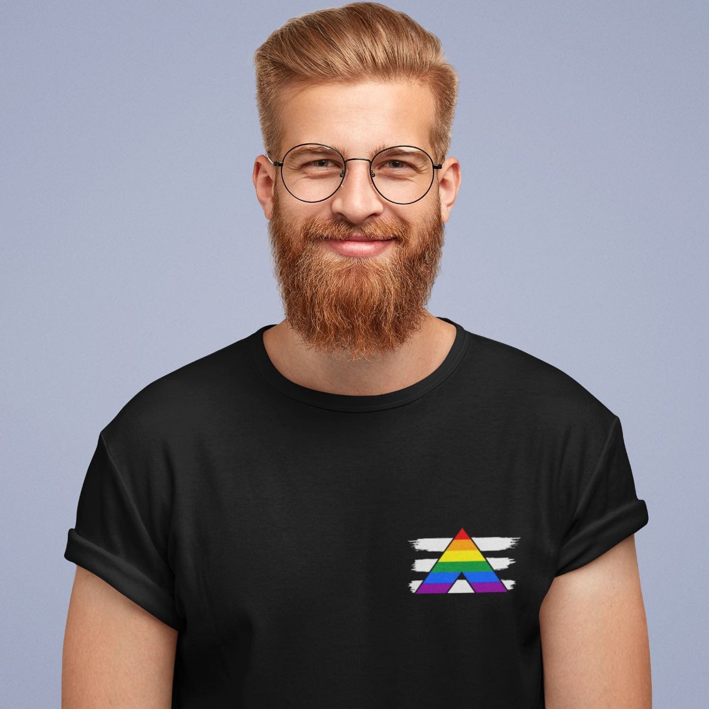 LGBTQ ally pride shirt, pocket design tee, in use