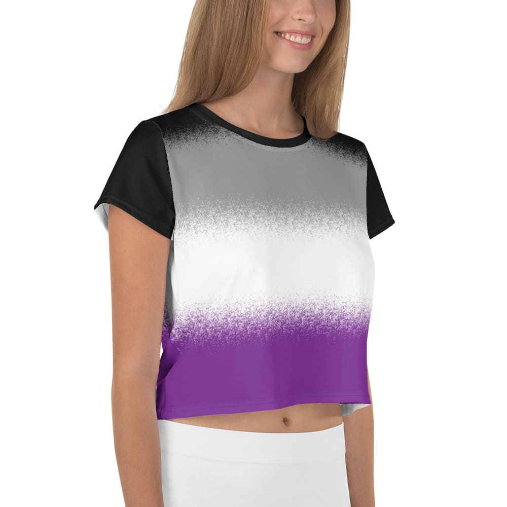 asexual crop top, ace pride cropped shirt with wings at the back, left