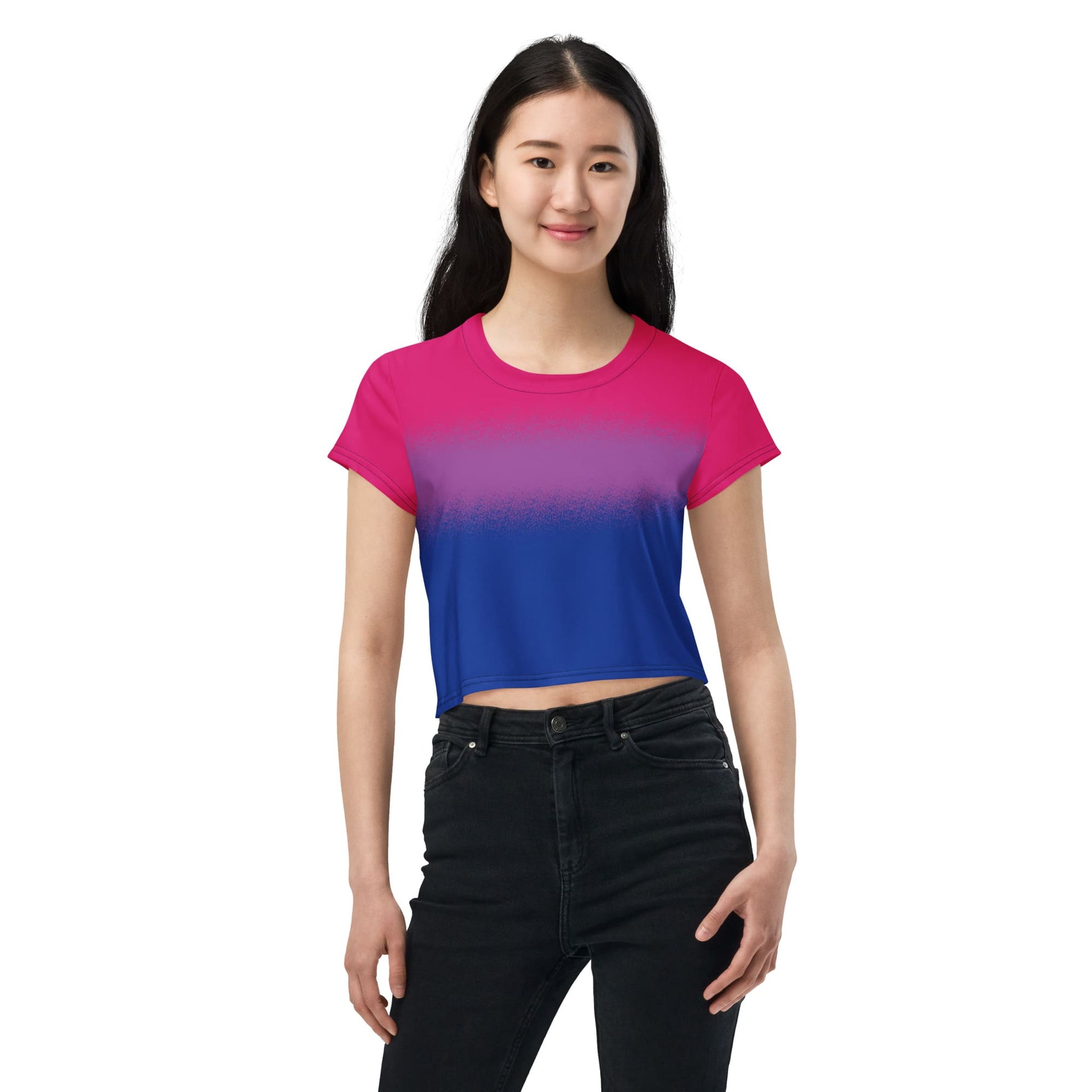 bisexual crop top, bi pride cropped shirt with wings on back, front