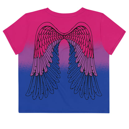 bisexual crop top, bi pride cropped shirt with wings on back, flatlay back