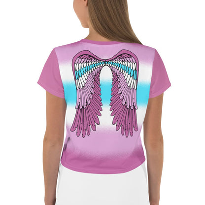 femboy crop top, cute angel wings on the back