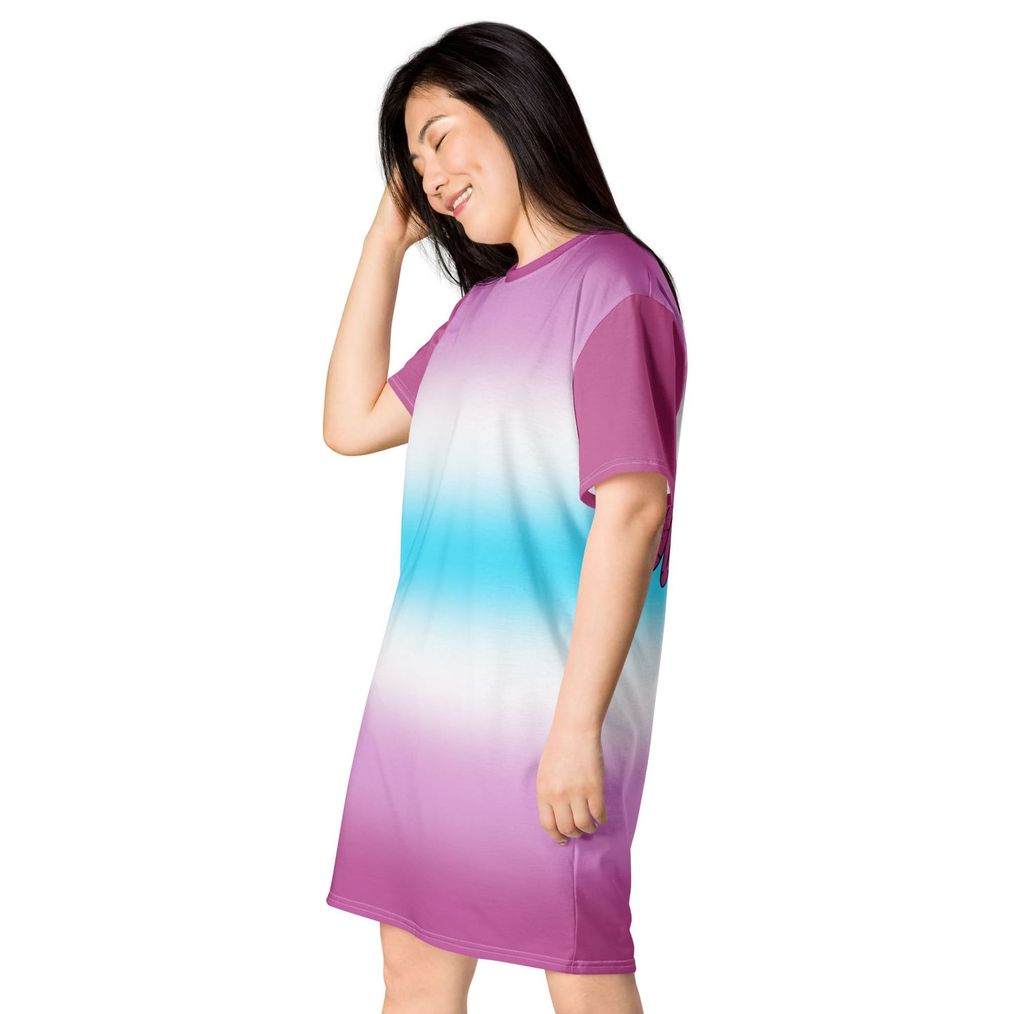 femboy tshirt dress, cute angel wings on the back, left