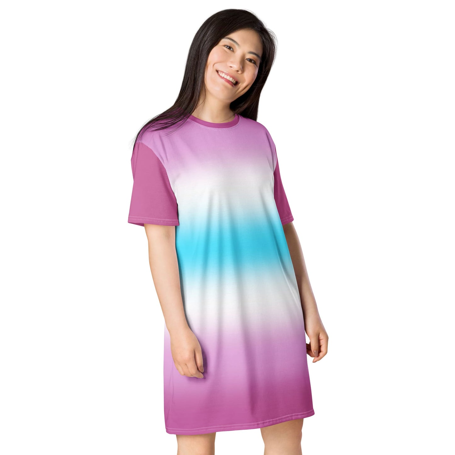 femboy tshirt dress, cute angel wings on the back, right