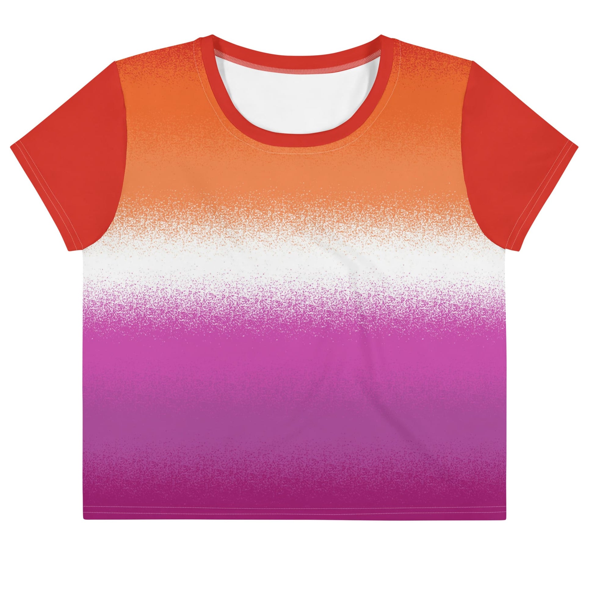 lesbian crop top, sunset flag cropped shirt with wings on back, flatlay front