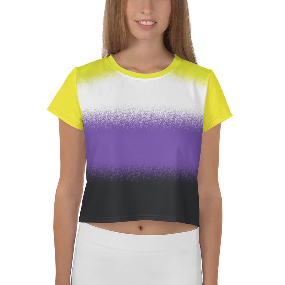 nonbinary crop top, enby cropped shirt with wings on back, front