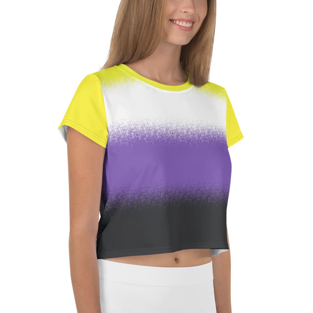 nonbinary crop top, enby cropped shirt with wings on back, left