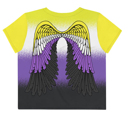 nonbinary crop top, enby cropped shirt with wings on back, flatlay back