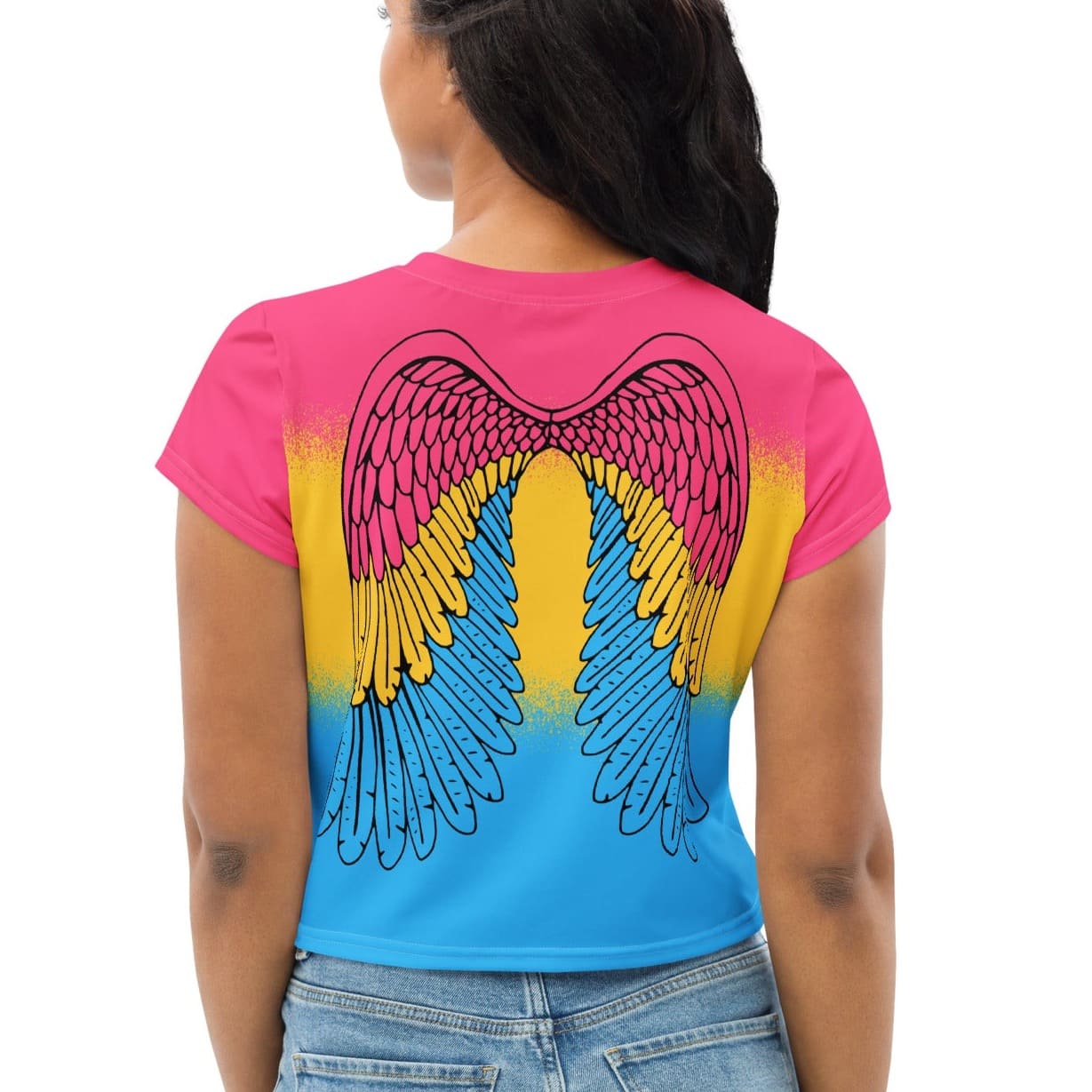 pansexual crop top, pan pride cropped shirt with wings on back