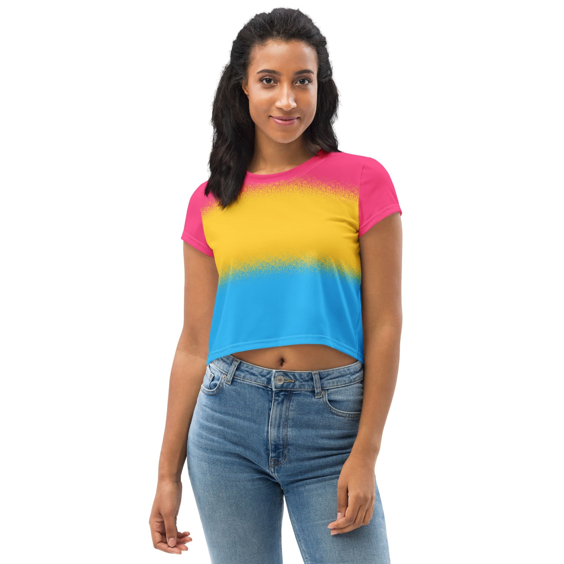 pansexual crop top, pan pride cropped shirt with wings on back, front