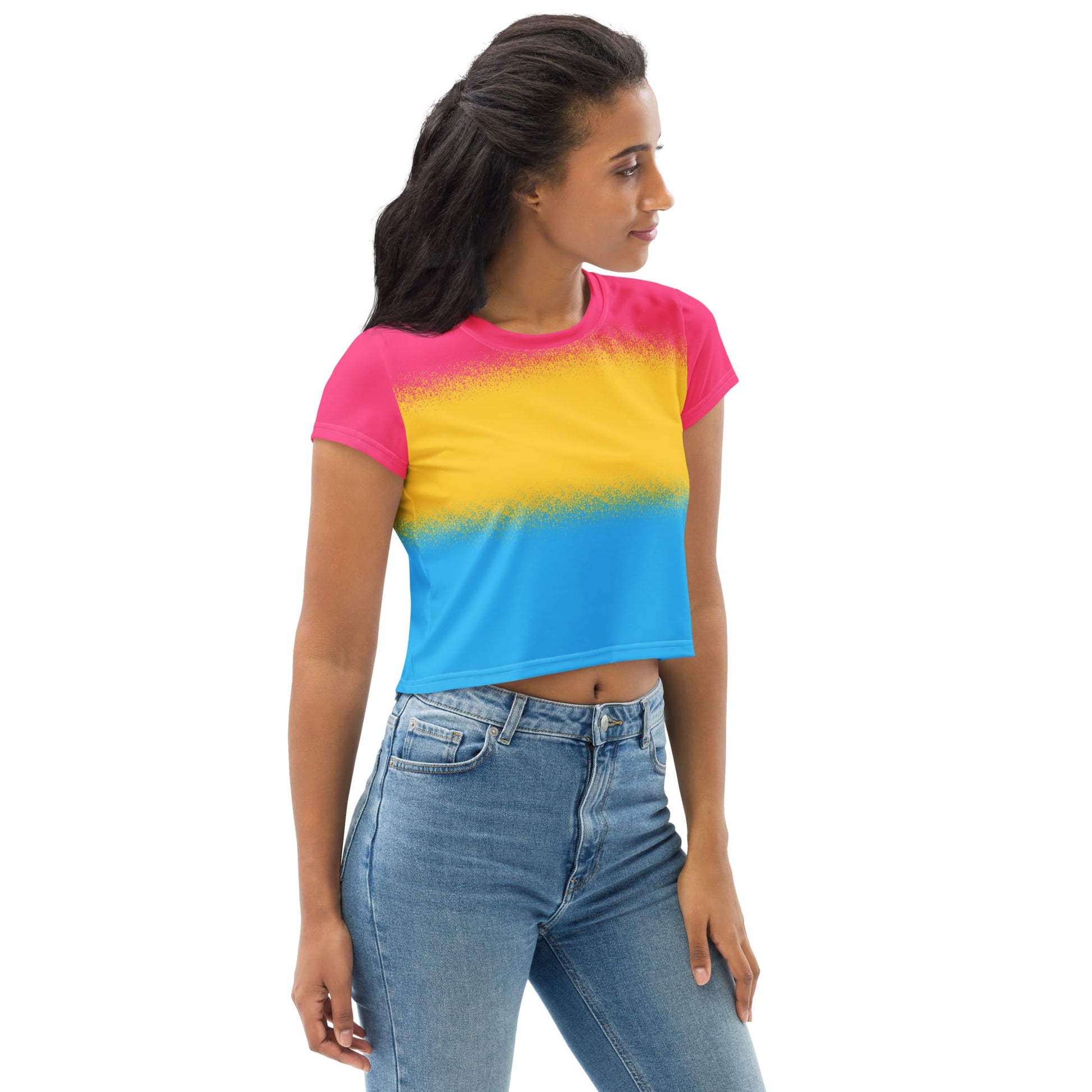 pansexual crop top, pan pride cropped shirt with wings on back, left