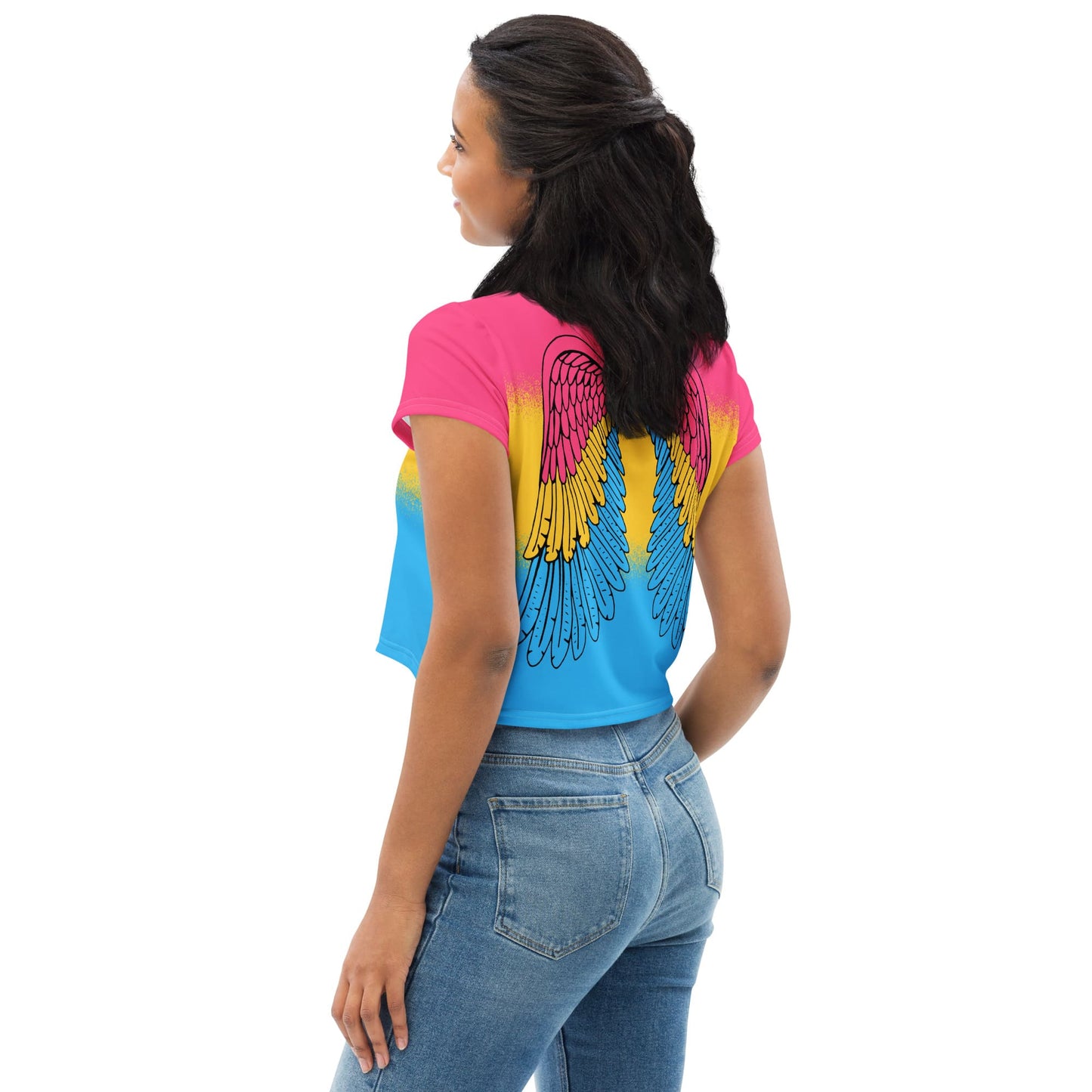 pansexual crop top, pan pride cropped shirt with wings on back, right