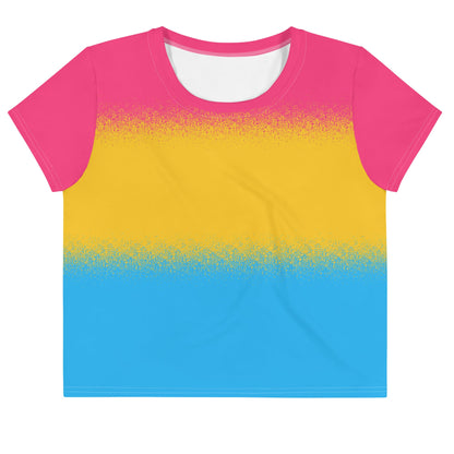 pansexual crop top, pan pride cropped shirt with wings on back, flatlay front