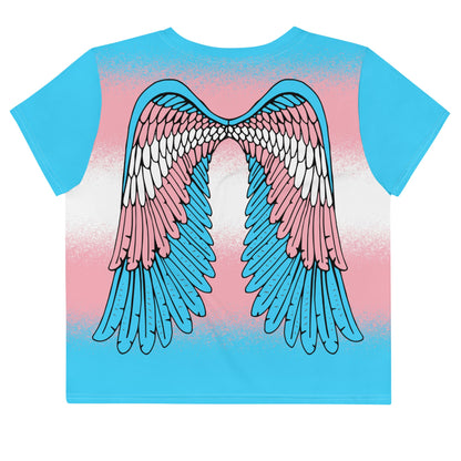 transgender crop top, trans pride cropped shirt with wings on the back, flatlay back