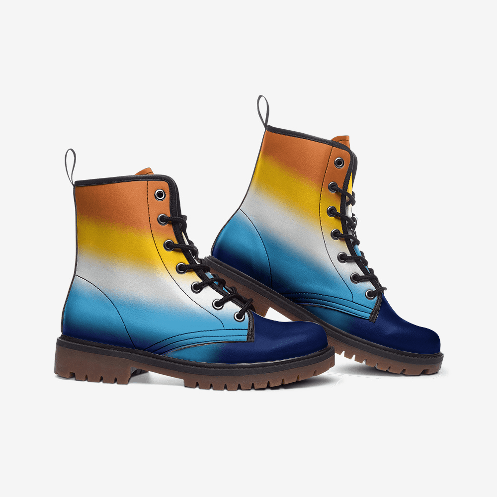 aroace shoes, aro ace pride combat boots, side