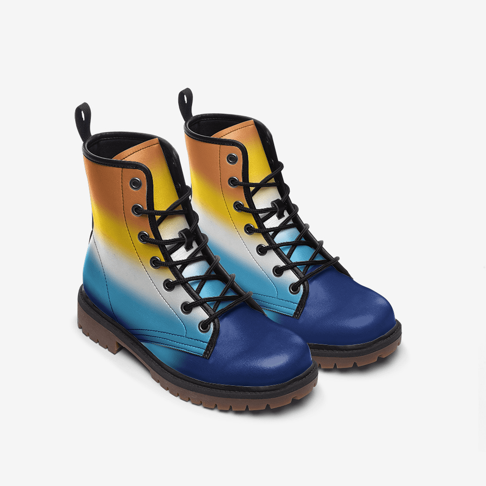 aroace shoes, aro ace pride combat boots, front