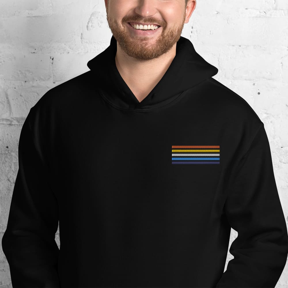 aroace hoodie, subtle aro ace pride flag embroidered pocked design hooded sweatshirt, model 1