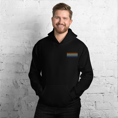 aroace hoodie, subtle aro ace pride flag embroidered pocked design hooded sweatshirt, model 1