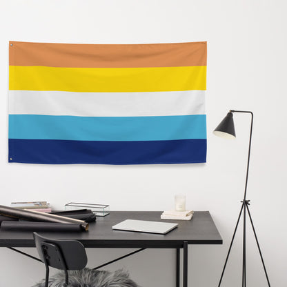 Aroace flag wall tapestry, in use