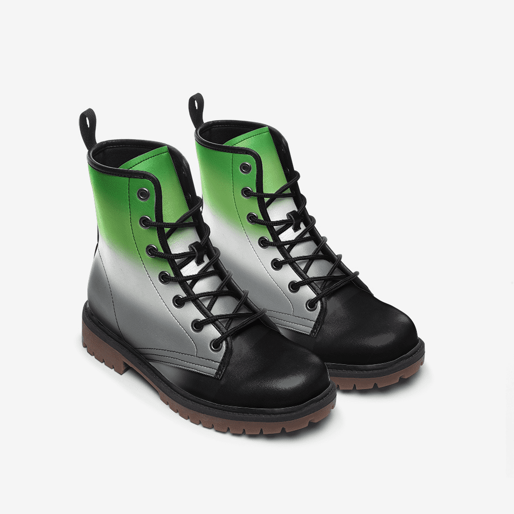 aromantic shoes, aro pride combat boots, front