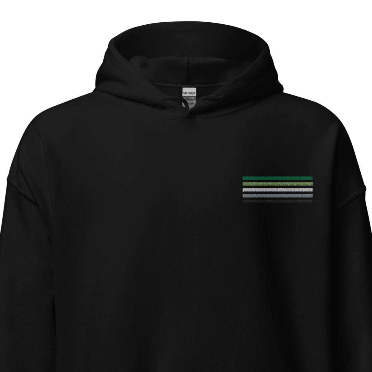 aromantic hoodie, subtle aro pride flag embroidered pocket design hooded sweatshirt, main