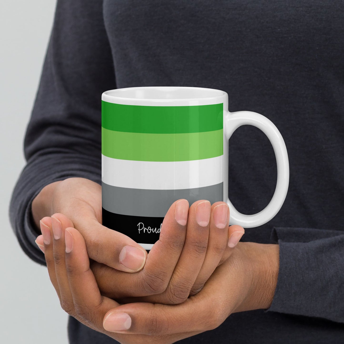 aromantic coffee mug in hands