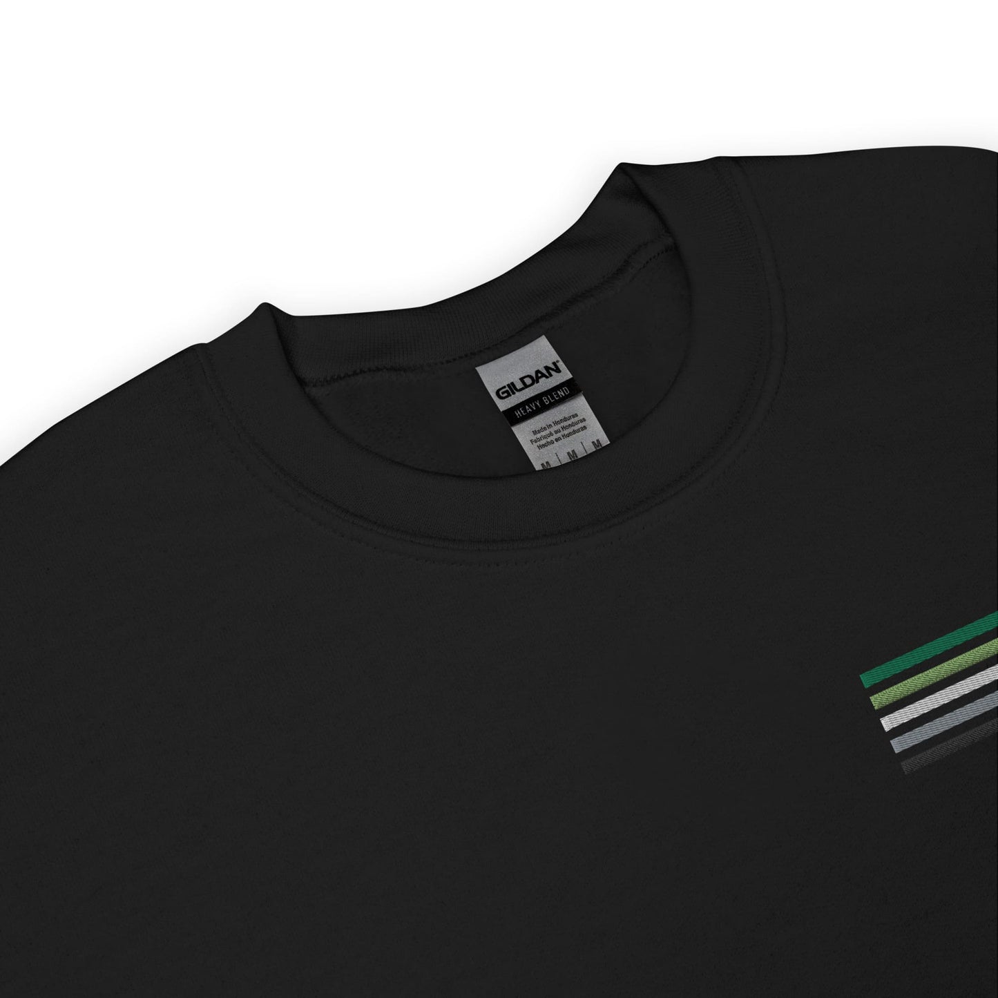 aromantic sweatshirt, subtle aro pride flag embroidered pocket design sweater, collar