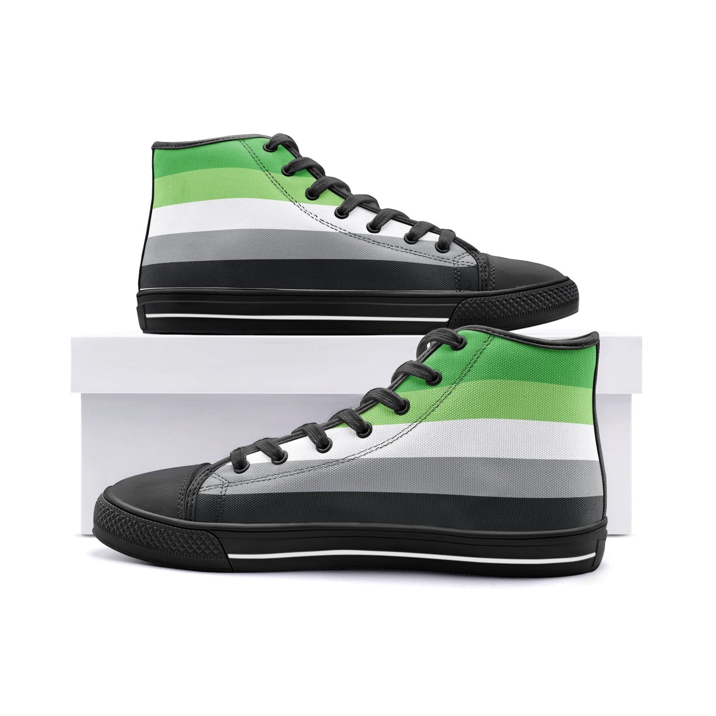 aromantic shoes, aro pride flag sneakers, black