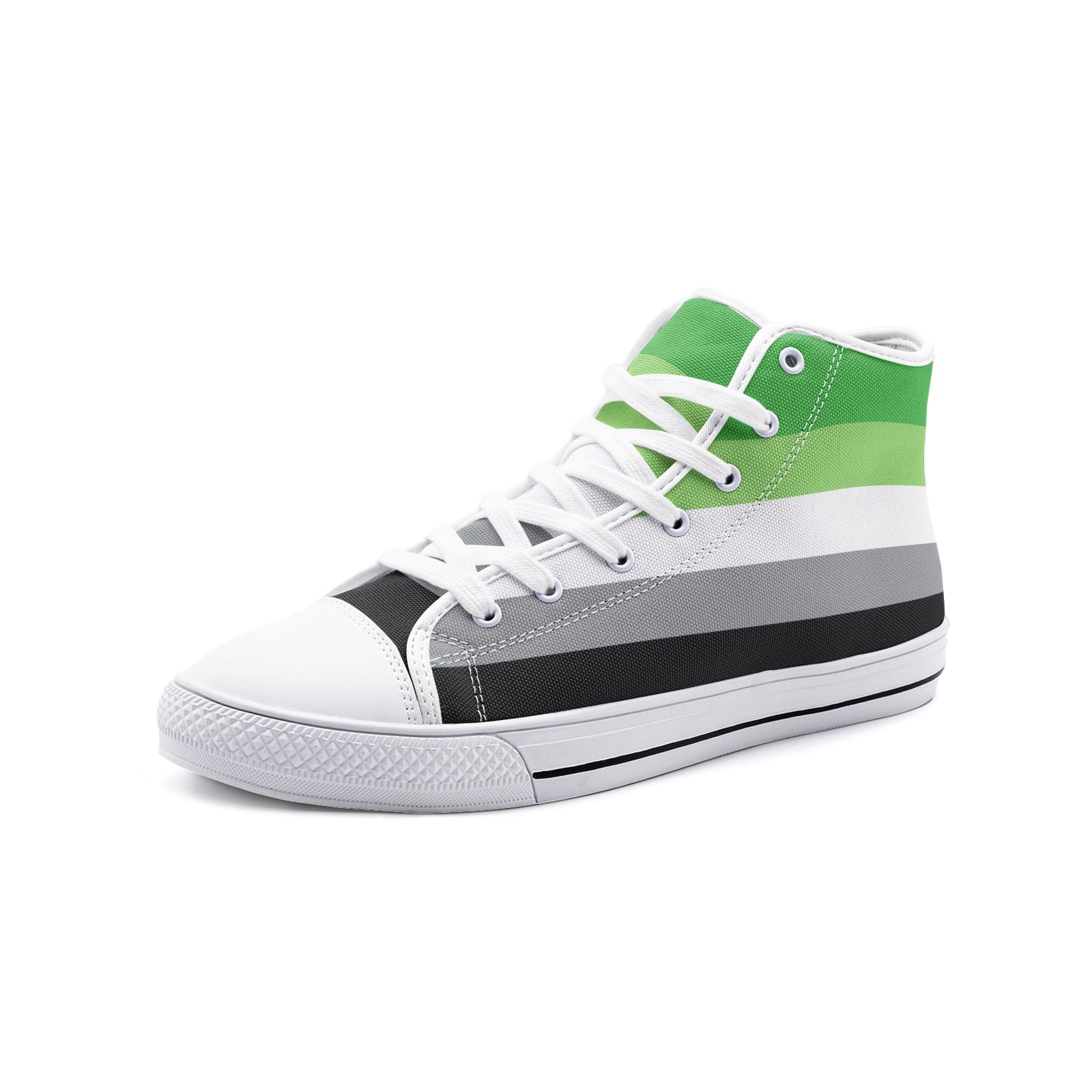 aromantic shoes, aro pride flag sneakers, white