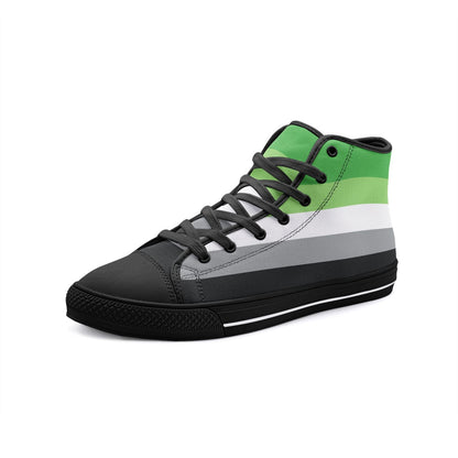 aromantic shoes, aro pride flag sneakers, black
