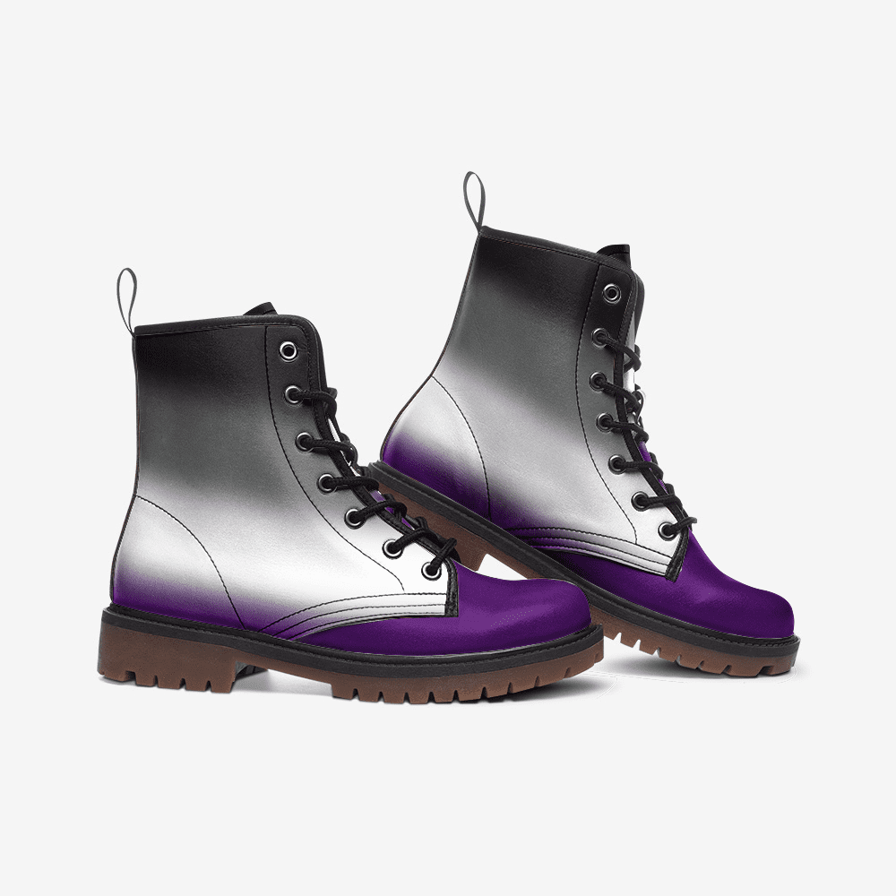asexual shoes, ace pride combat boots, side