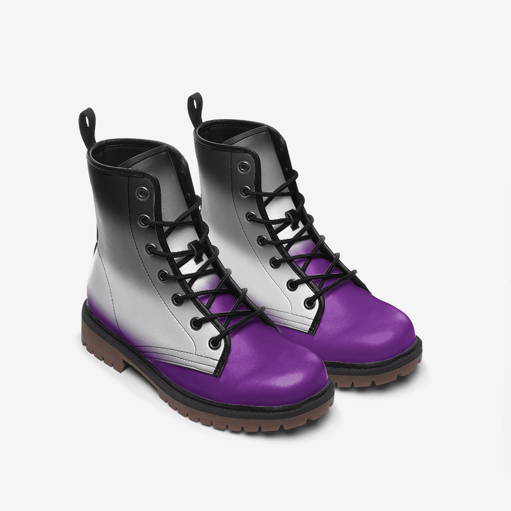 asexual shoes, ace pride combat boots, front