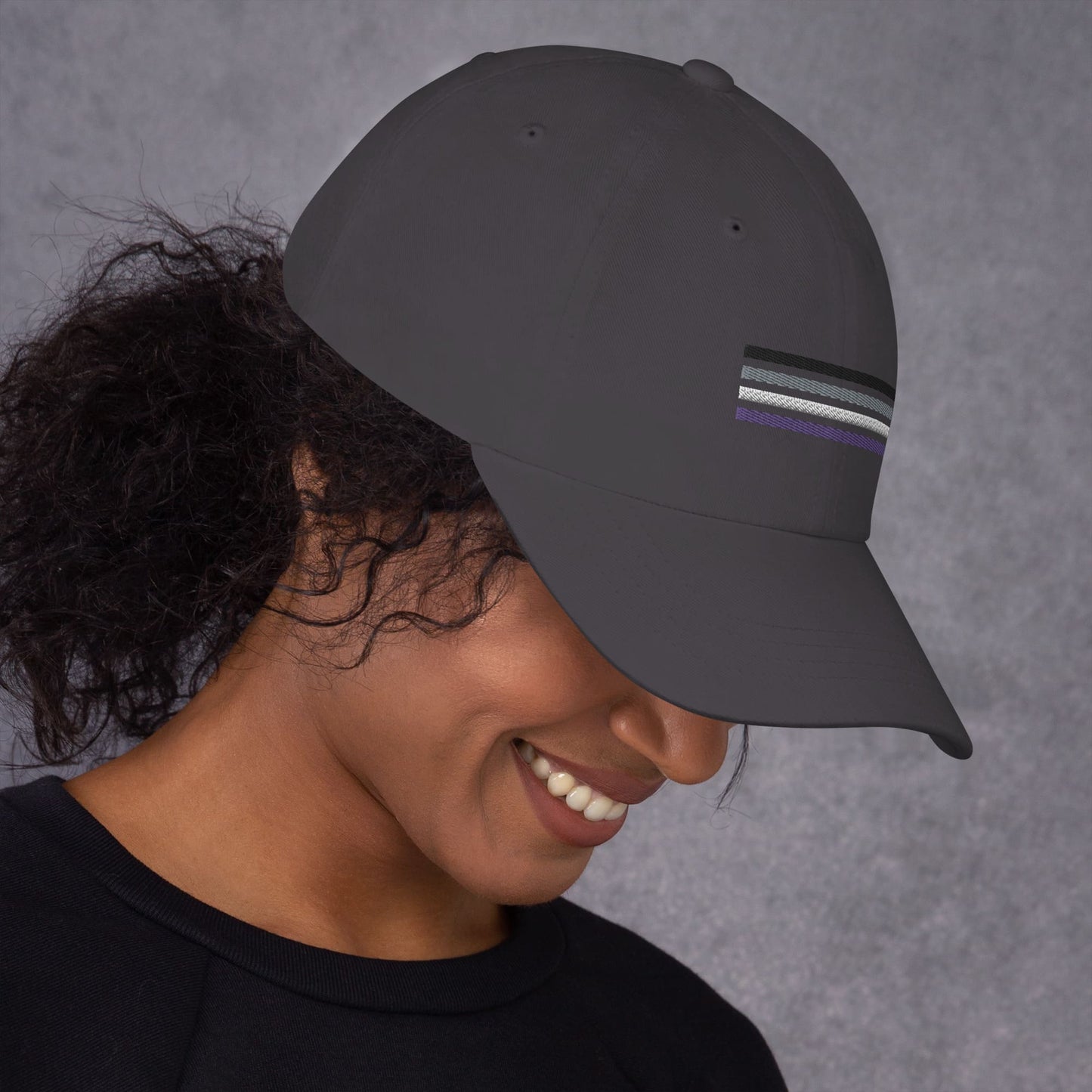 asexual hat, ace pride flag embroidered cap, model right
