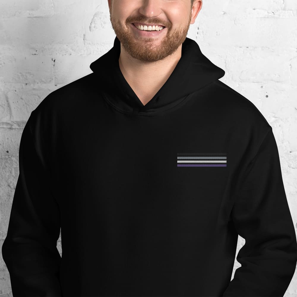 asexual hoodie, subtle ace pride flag embroidered pocket design hooded sweatshirt, model 2