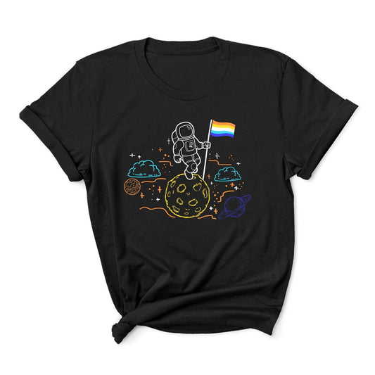 aroace shirt, astronaut planting aro ace flag on the moon, main