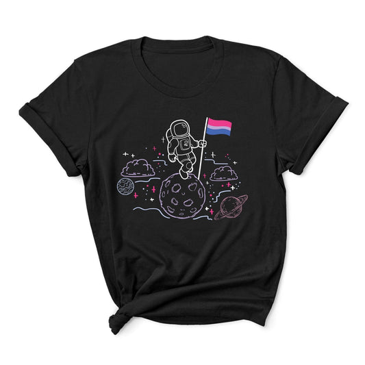 bisexual shirt, astronaut planting bi pride flag on moon, main