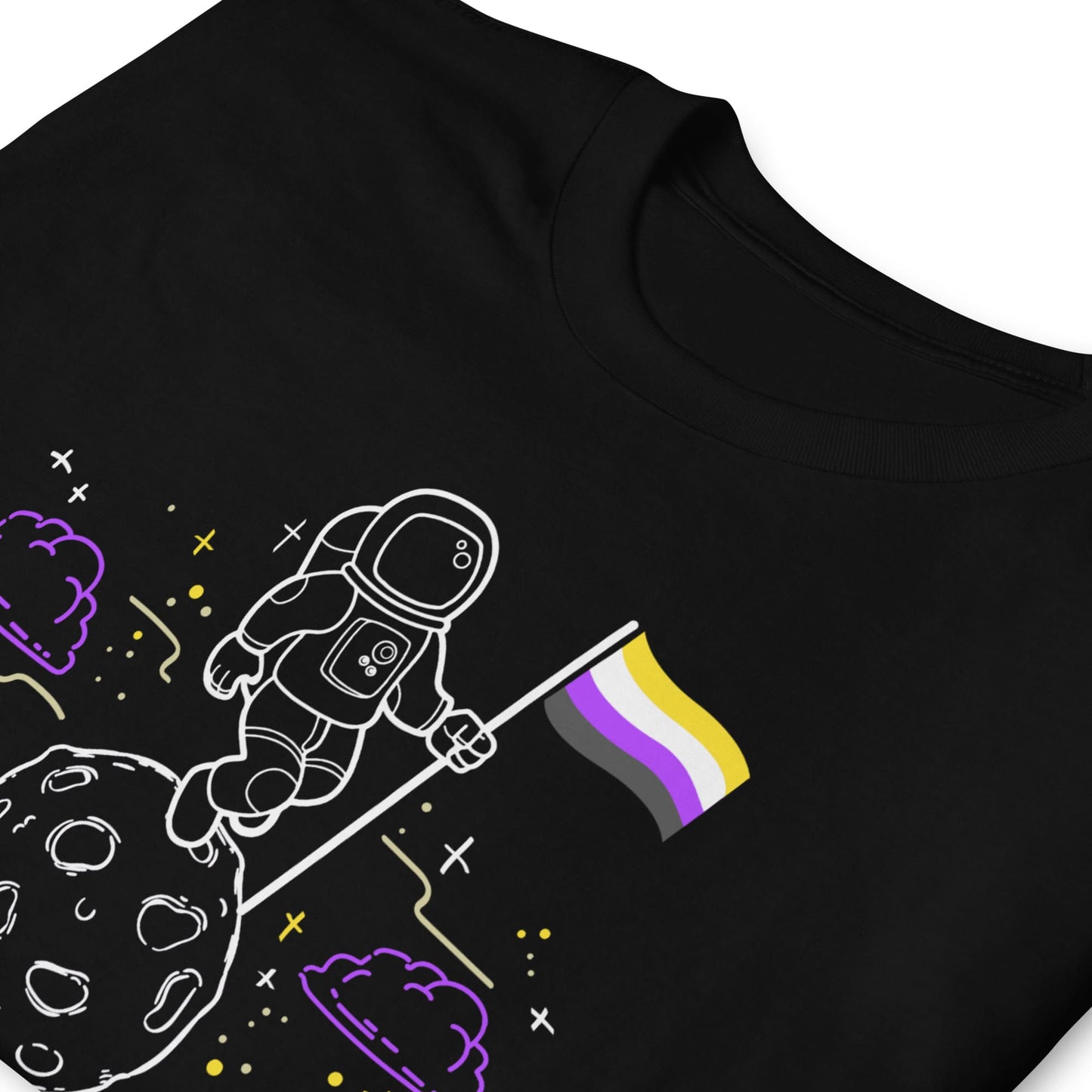 nonbinary shirt, astronaut planting enby pride flag on moon, zoom