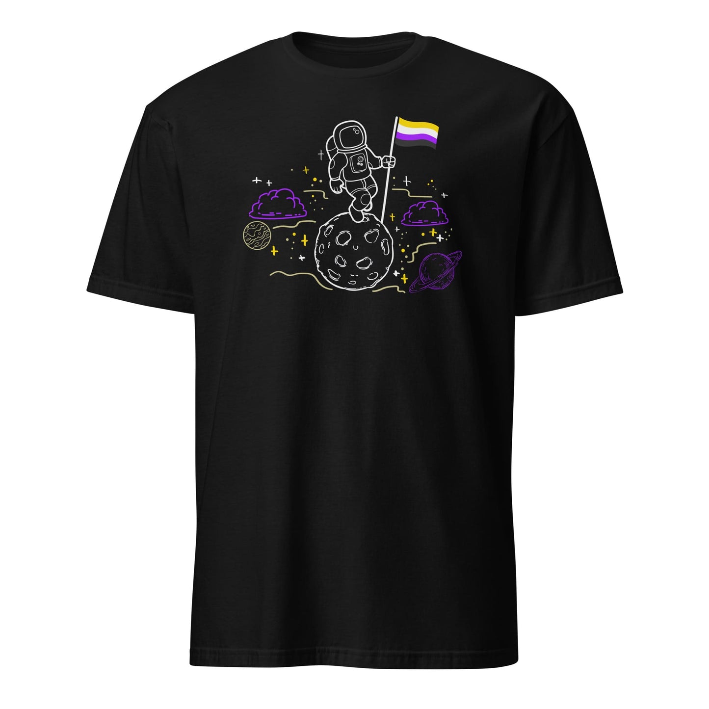 nonbinary shirt, astronaut planting enby pride flag on moon, hang
