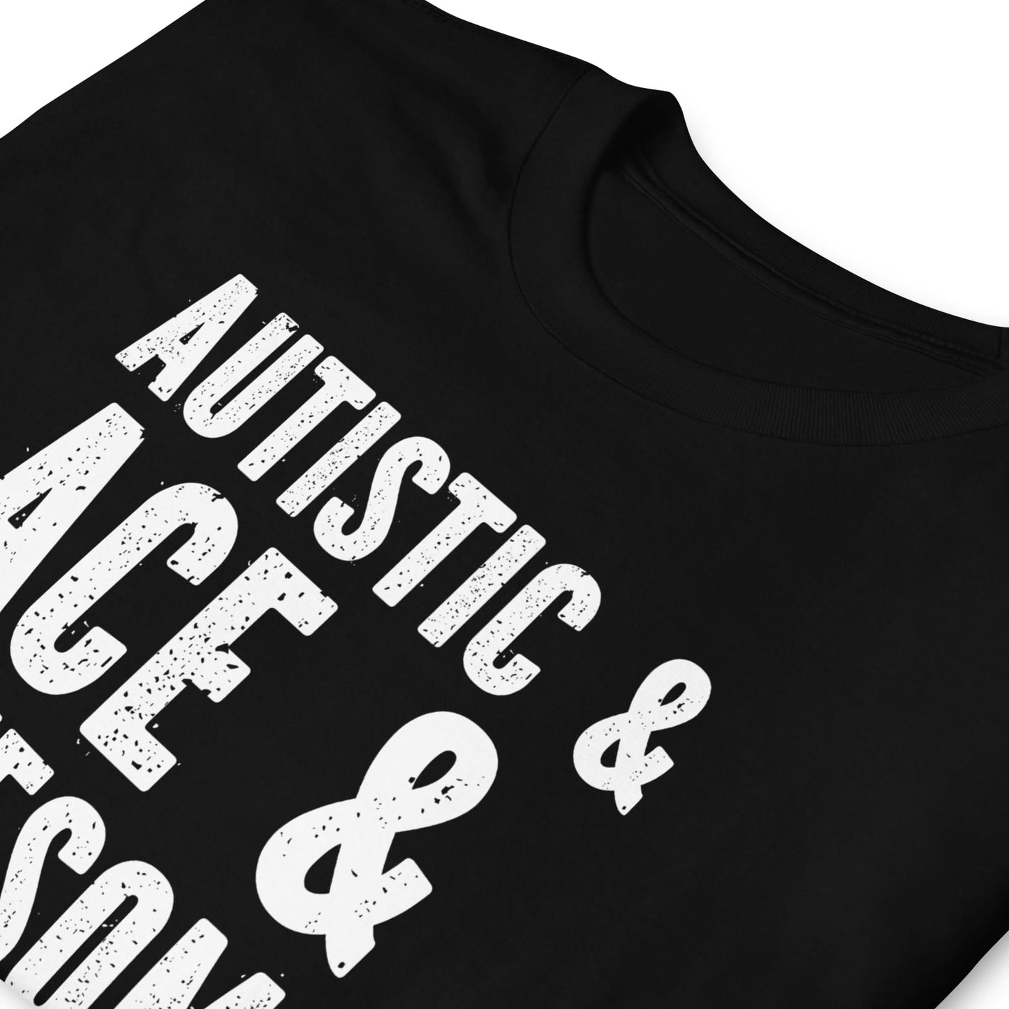 Black t-shirt with white text on a white background: Asexual Autistic Shirt, Ace Pride Tee, Autism Spectrum LGBTQ Gift, Neurodiversity Awareness T-shirt, Neurodivergent Tshirt For Ace Person