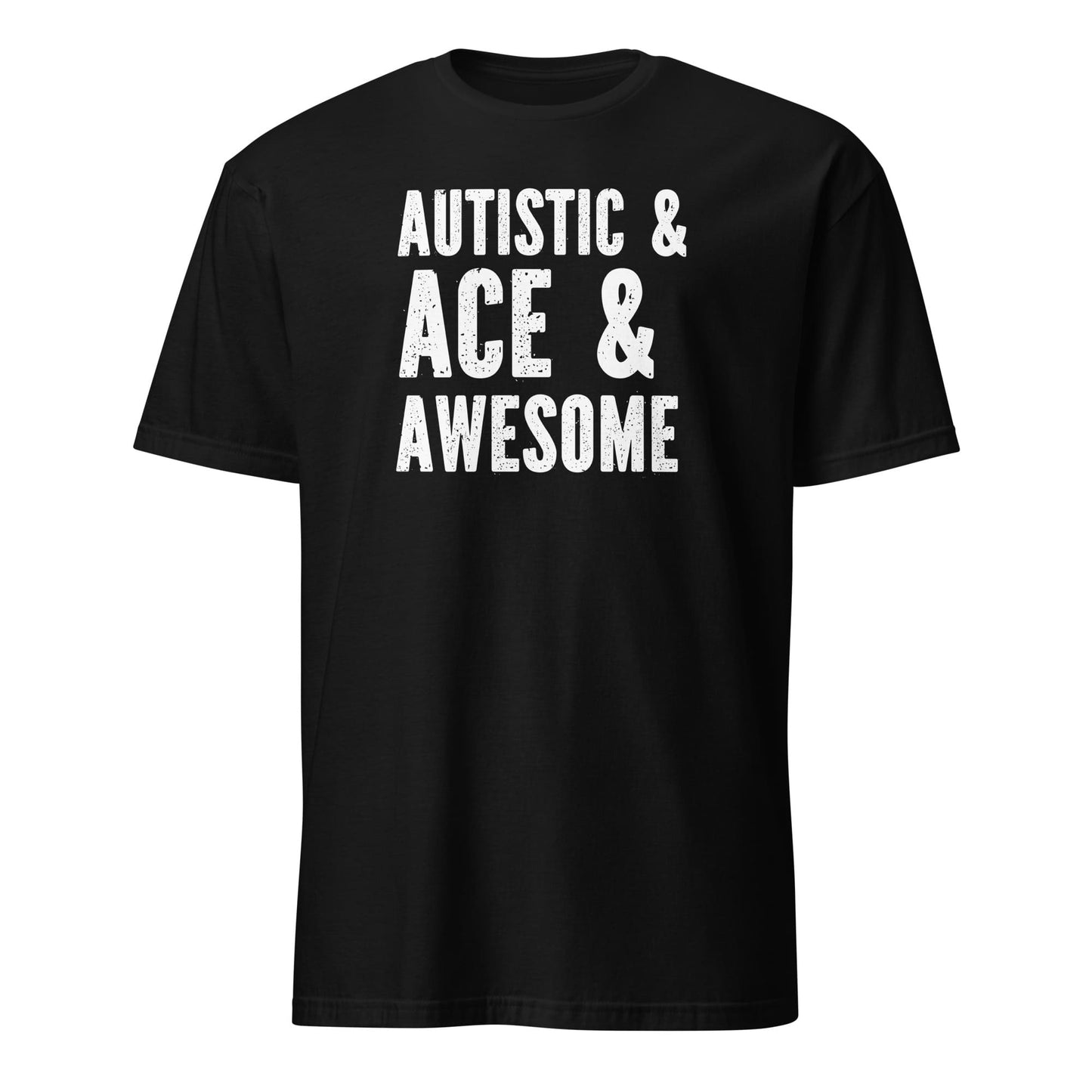 Black t-shirt with white text 'AUTISTIC & ACE & AWESOME' on a white background: Asexual Autistic Shirt, Ace Pride Tee, Autism Spectrum LGBTQ Gift, Neurodiversity Awareness T-shirt, Neurodivergent Tshirt For Ace Person