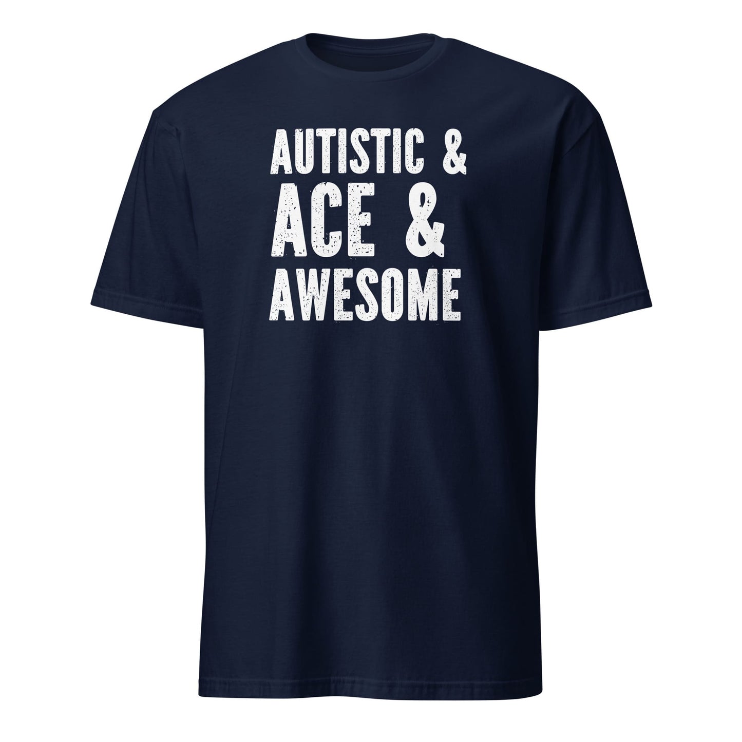 Navy blue t-shirt with white text 'AUTISTIC & ACE & AWESOME' on a white background: Asexual Autistic Shirt, Ace Pride Tee, Autism Spectrum LGBTQ Gift, Neurodiversity Awareness T-shirt, Neurodivergent Tshirt For Ace Person