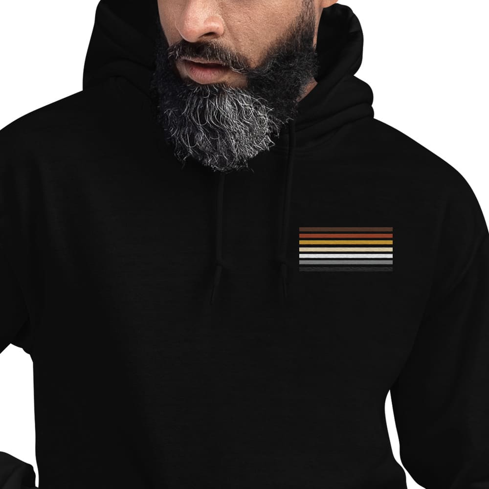 bear pride hoodie, subtle gay bear embroidered pocket design hooded sweatshirt, model 1