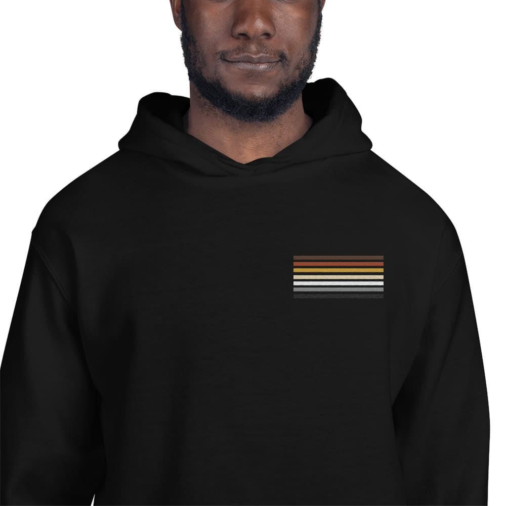 bear pride hoodie, subtle gay bear embroidered pocket design hooded sweatshirt, model 2